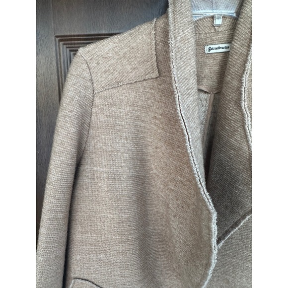 Women's Stradivarius Wool Blend Open-Front Notched Lapel Patch Pocket Overcoat M - Picture 7 of 8